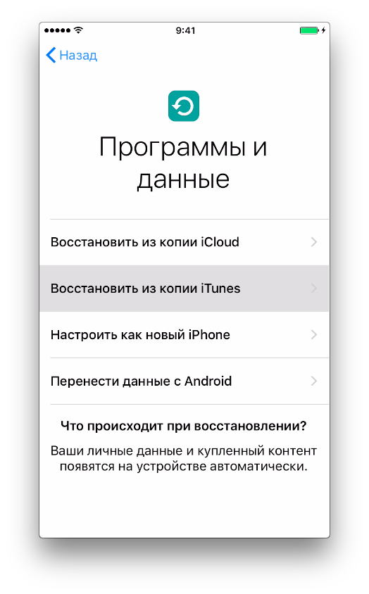 Настройки восстановления iPhone