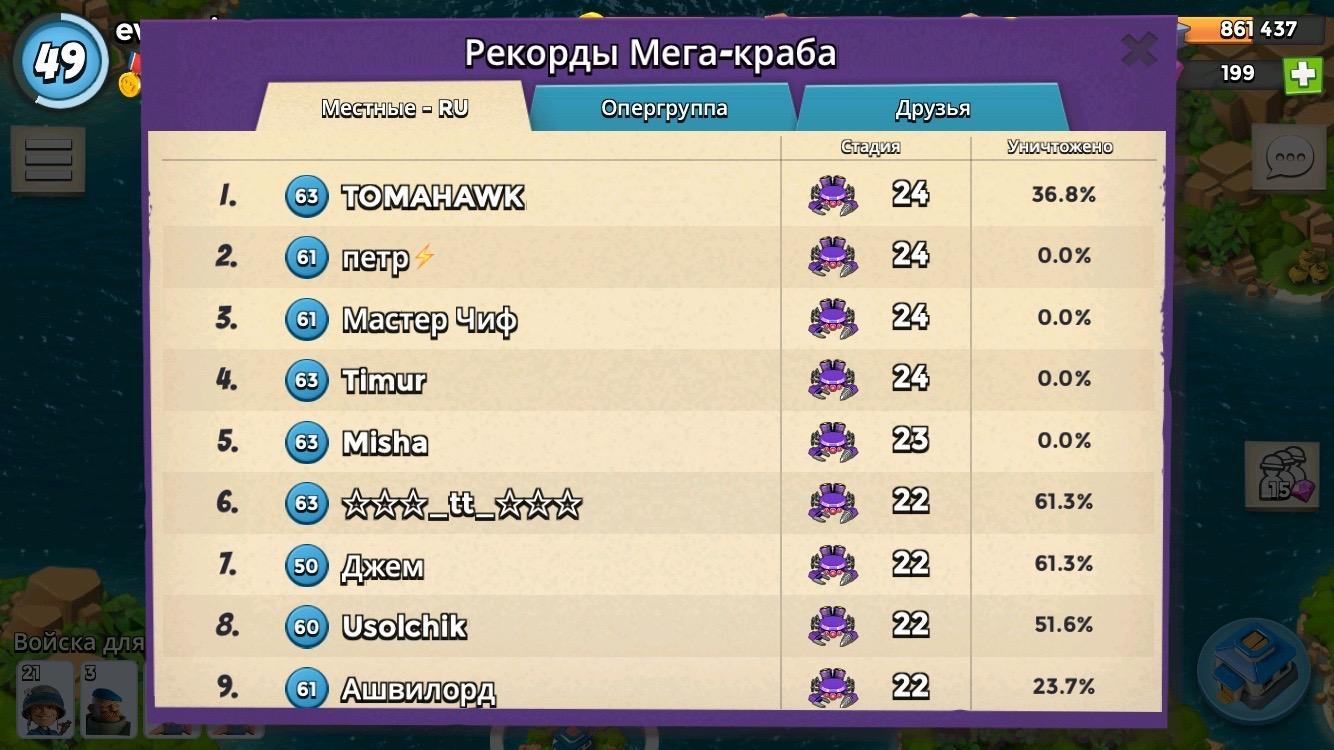 Рекорды Мега-краба игроки