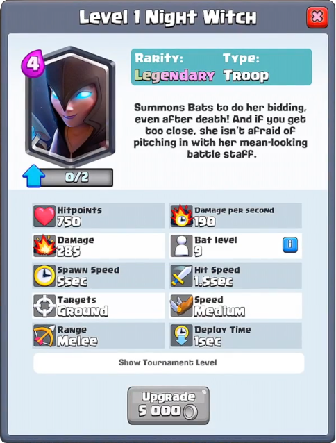 Night Witch info Clash Royale