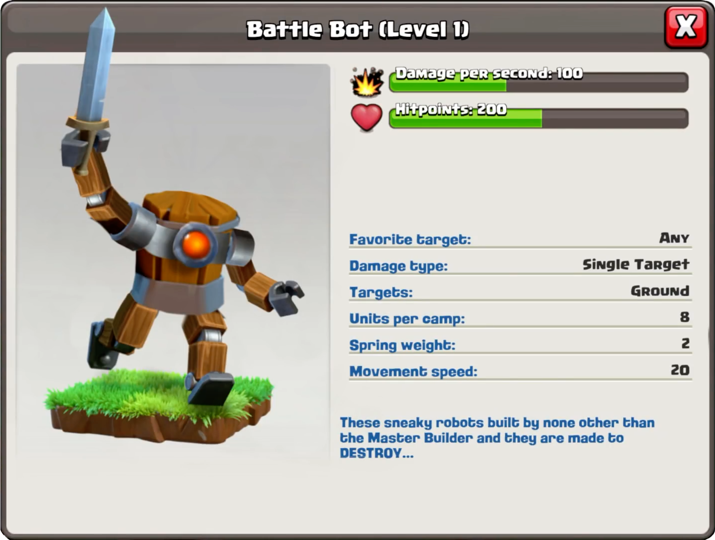 Боевой робот - статистика в Clash of Clans