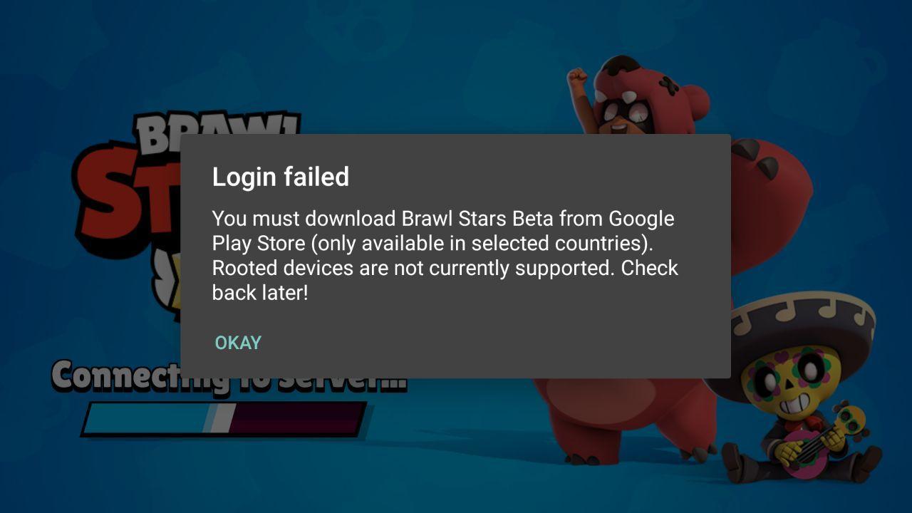 Login failed в Brawl Stars - окно с ошибкой
