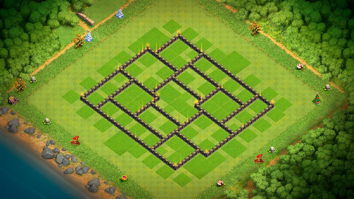 Вид базы ТХ 9 с одним забором - Clash of Clans