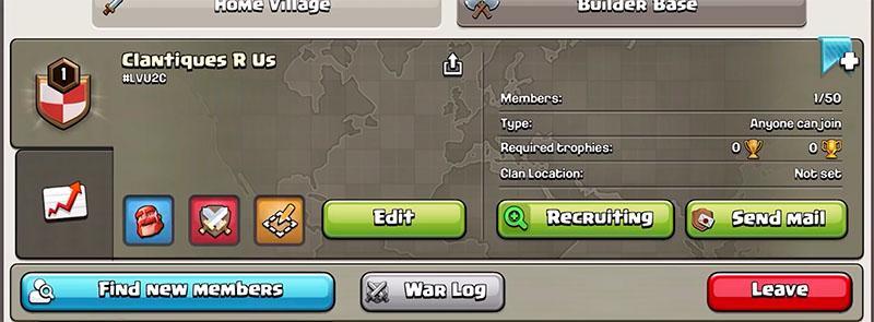 Новое меню клана для главы и соруководителей в Clash of Clans