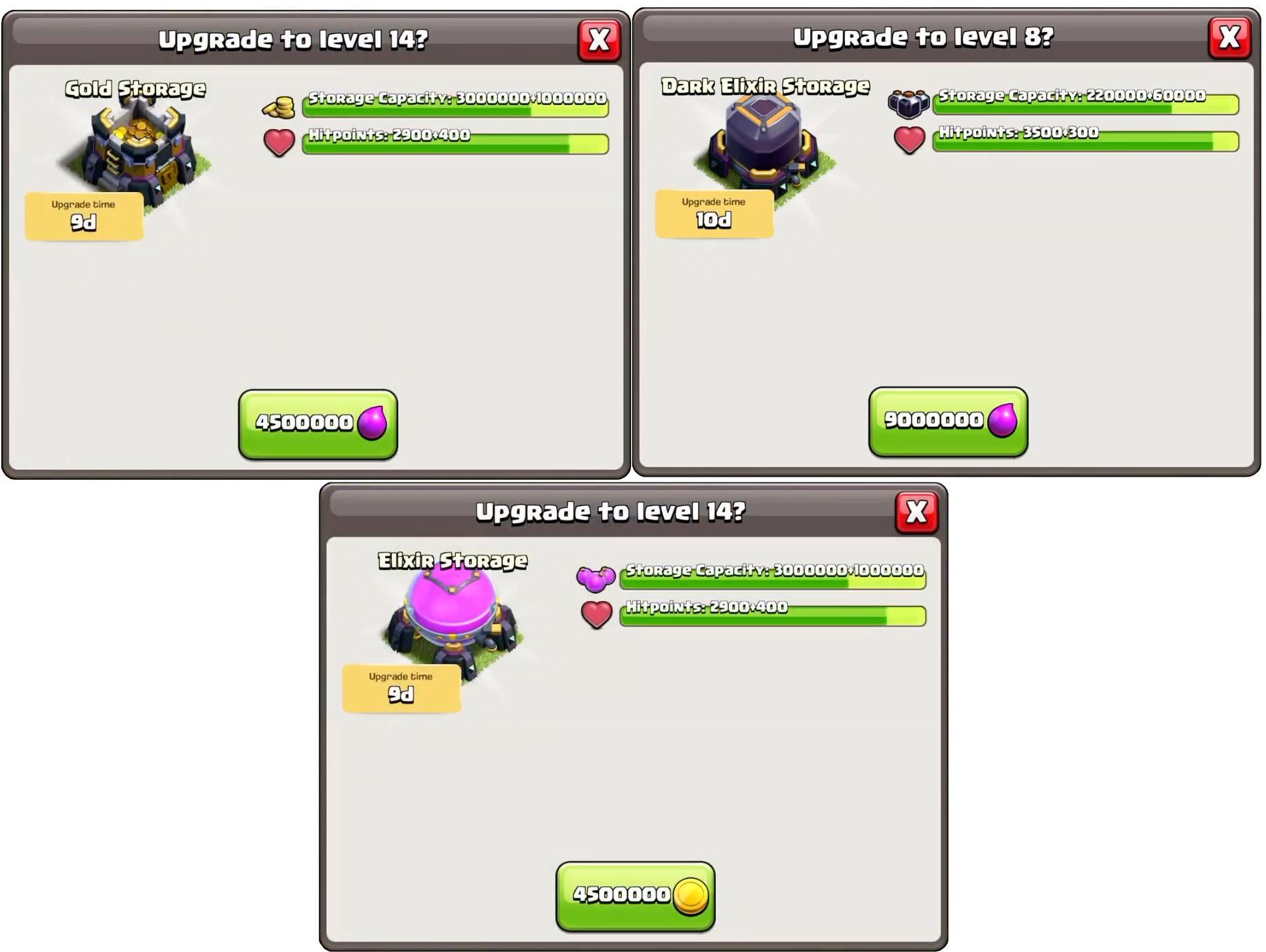 Новые уровни хранилищь в Clash of Clans