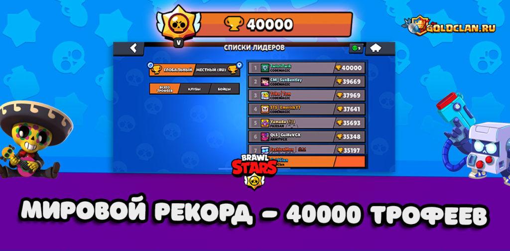 Первые 40000 кубков в Brawl Stars - мировой рекорд