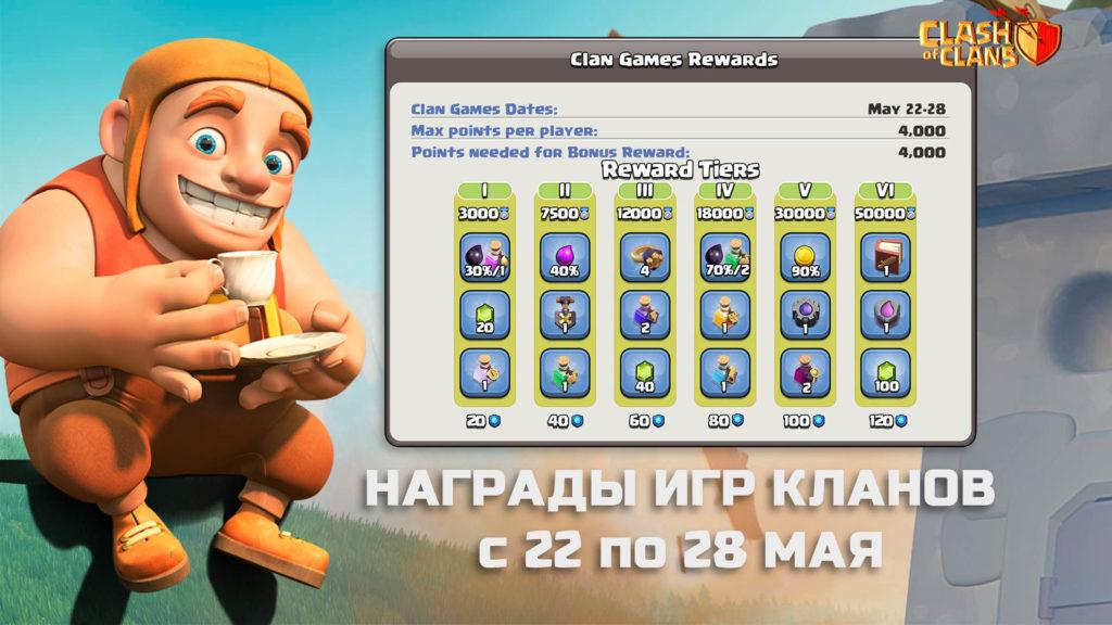 Награды в играх клана с 22 пл 28 мая в Clash of Clans копия