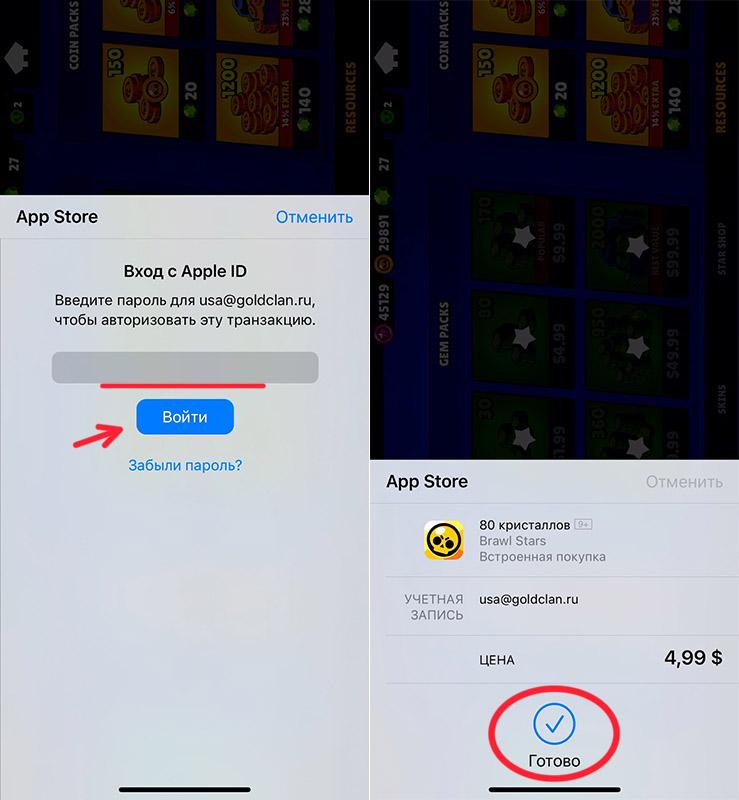 Вводим пароль от Apple ID и подтверждаем