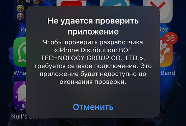 Не удается проверить приложение
