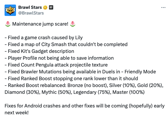 Страшный сюрприз от техобслуживания в Brawl Stars